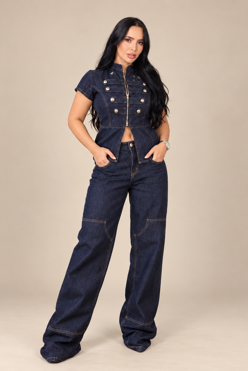SET DENIM NAPOLEON CON CREMALLERA Y BOTONES